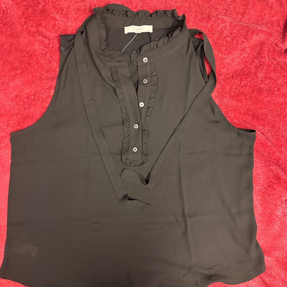 LOFT Black Ruffle Trim Sleeveless Top